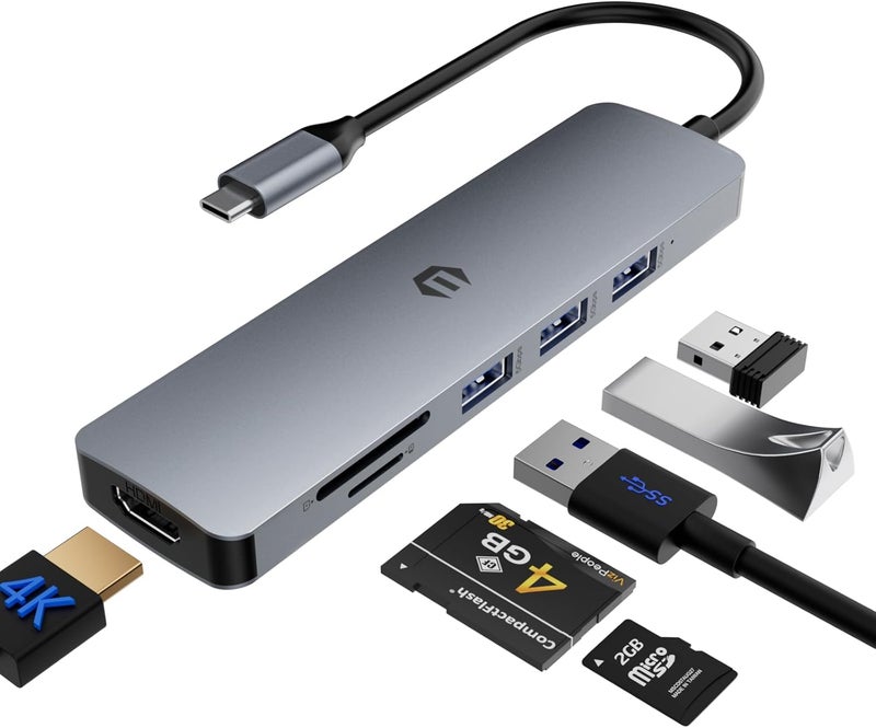 Totu USB C HUB, 6 in 1 Docking Station USB C Adapter with 4K HDMI, 3 USB 3.0 Up to 5Gbps, SD&TF Card Slot, Compatible for USB C Laptops and Other Type C Devices - Image 1